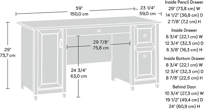 Sauder Edge Water Computer Desk with Storage Drawers, Home Office Desk, in Estate Black