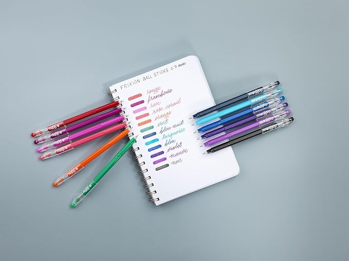 PILOT FriXion Ball Stick 07-0.7mm Nib Tip - Erasable Gel Ink Pens - In Wallet Packaging (Essential Wallet of 8)
