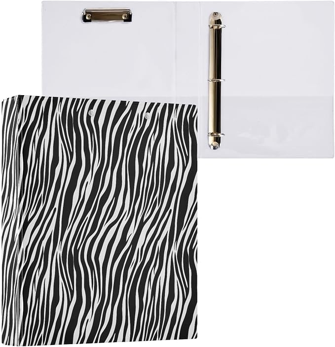 Zebra Print 3 Ring Binder 1.5 Inch 1 Pack with 200 Sheet for Kids School Supplies Women Men Office