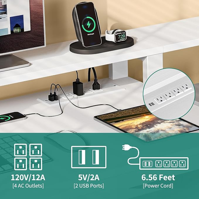 YITAHOME L Shaped Desk with 3 Drawers | 65" Corner Computer Desk with Power Outlets & LED Lights, L-Shaped Desk with File Cabinet & Printer Stand for Home Office