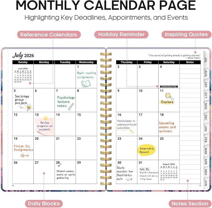 Planner 2026-2027, Monthly & Weekly Jul 2026-Jun 2027 Planner Calendar