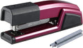 Bostitch Office Epic Metal Desk Stapler, 25 Sheet, Staple Remover, Purple | Die-cast body opens 180 degrees for bulletin boards, with a temporary stapling option and a hidden slot for backup fasteners.