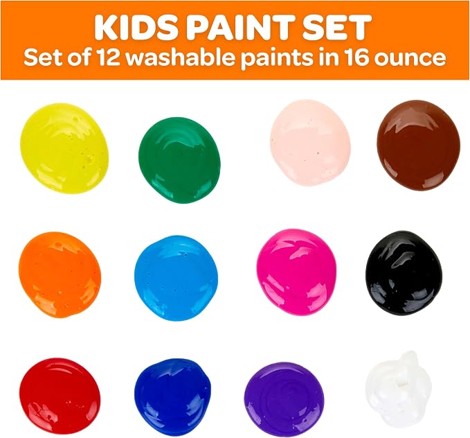 Crayola Washable Paint (12ct), Teacher Classroom Must Haves, Wishlist Essentials, Bulk Paint Set for Kids Art Projects, 16 Oz, Nontoxic Craft Supplies, Ages 3+