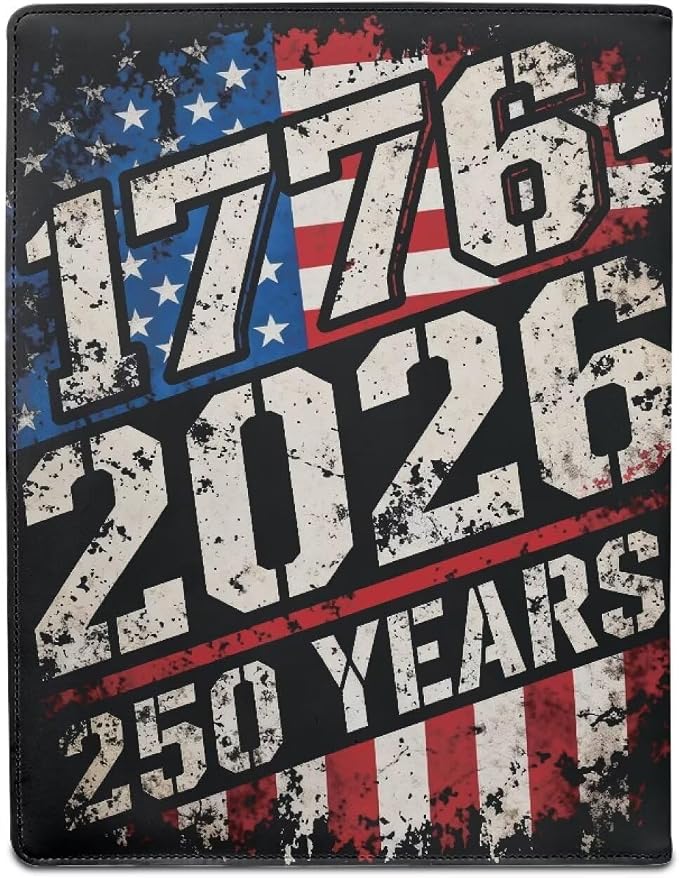 Dreaweet 250th Anniversary Leather Portfolio 1776-2026 250 Years American Flag Patriotic Padfolio Binder Organizer Resume Portfolio Folder Document Folio for Letter Size Writing Pad