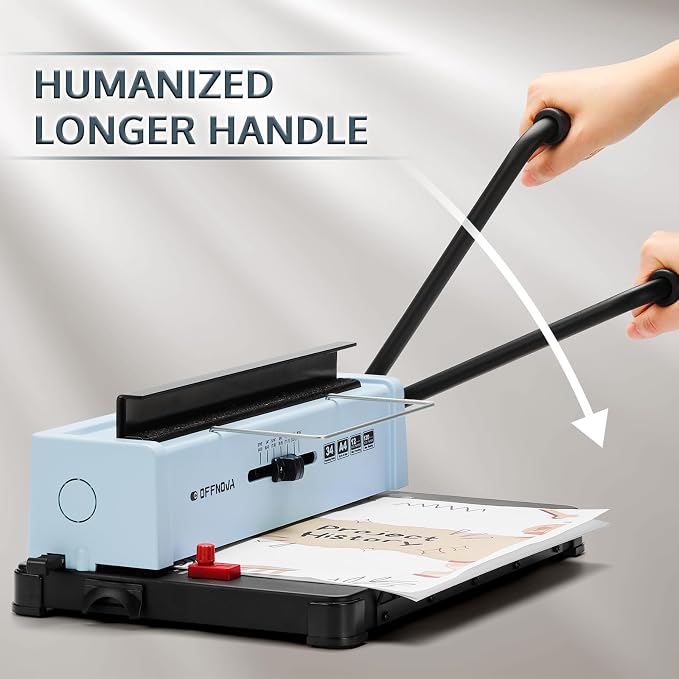 OFFNOVA Wire Binding Machine, 34 - Square Punch Holes, 3:1 Pitch, Punch 12 Sheets Bind 120 Sheets, Book Binder with Adjustable Side Margin, Easy to Punch for Letter Size / A4 / A5