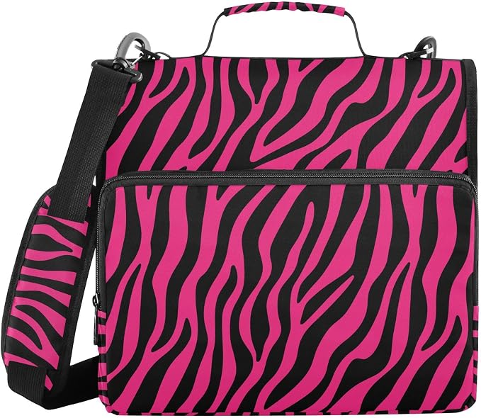 Hot Pink Zebra Print 3 Ring Binder Bag 1.5 inch Binder Organizer with Zipper Shoulder Strap 500 Sheet Documents Storage for School Office