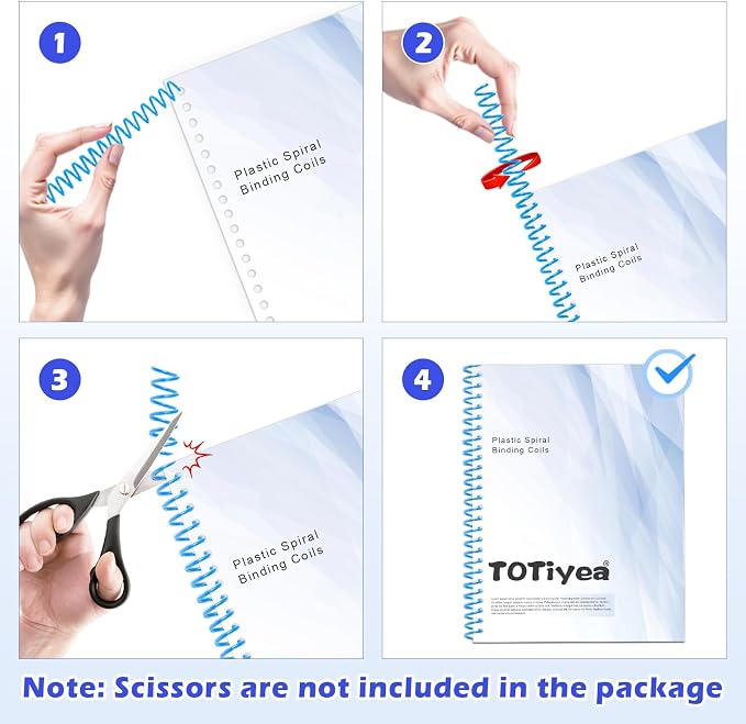 TOTiyea 50 Pack Plastic Spiral Binding Coils,10mm,4:1 Pitch 75 Sheet Capacity | Spiral binding coils,Mix,can be used with letter size (8.5x11") or A4 size paper (8.3x11.7"),bound projects can lay flat