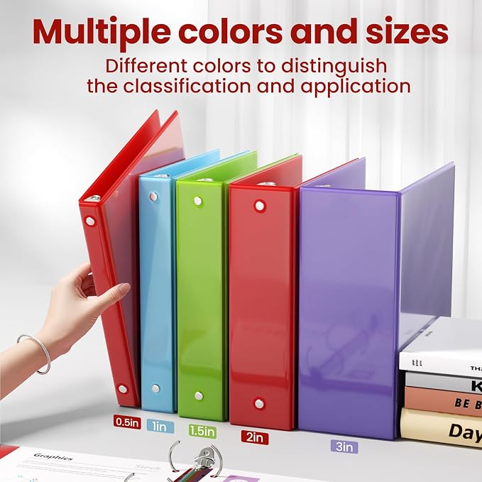 SUNEE 3 Inch Binders 3 Ring 4 Pack, 3" Large Classic 4-Color Binder Set (8.5x11 Inches) for Office, School or Home Supplies