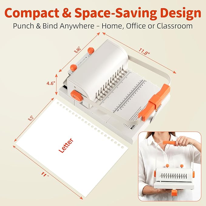 Binding Machine Kit 2:1 Hole Pitch Book Binding Kit with 10PCS 5/8'' Wires and Plier, Manual Paper Punch Binder for DIY Notebooks, Journals, Albums, School Projects, Home/Office Use