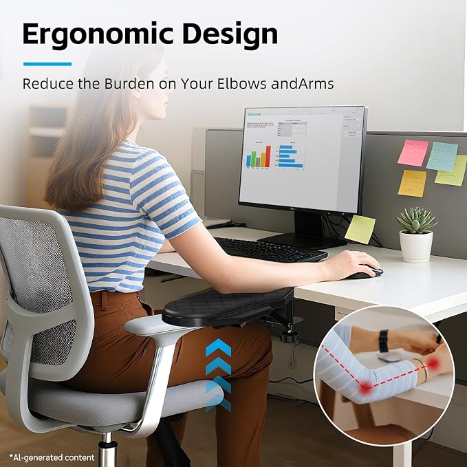CABTE Ergonomics Desk Extender Tray, Table Mount Arm Wrist Rest Shelf | 90° Foldable Elbow Arm Support,Foldable, 180° Swivel, Computer Desk Extender Tray for Home and Office (Folding and Rotating)