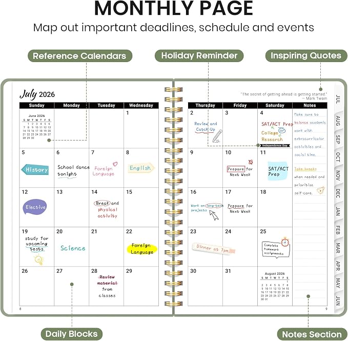 Taja 3 Pack Planner 2026-2027, Jul 2026-Jun 2027 Monthly & Weekly Planner | 6.3" x 8.5", Hardcover Academic Calendar, Teacher Student Planning Book for Office School Supplies, Black Green Purple