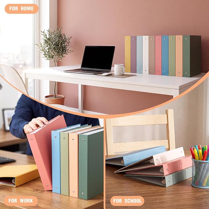 Ctosree 10 Pack Colored 3 Ring Binder with 2 Pockets Hardcover Loose Leaf Binder for Women Men Teacher Student School Office Home Supplies, Fits 11 x 8.5 Size Paper, 10 Colors(1.5'',Vintage Color)