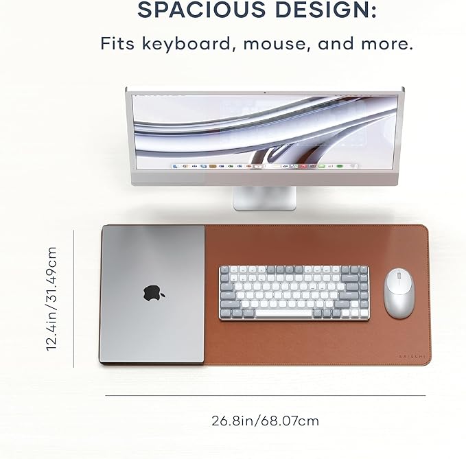 Satechi Vegan-Leather Desk Mat, Scratch and Water Resistant, Brown | Large Mouse Pad, Ergonomic, Easy to Clean, 26.8 x 12.4 x 0.1 inches, for Office and Home