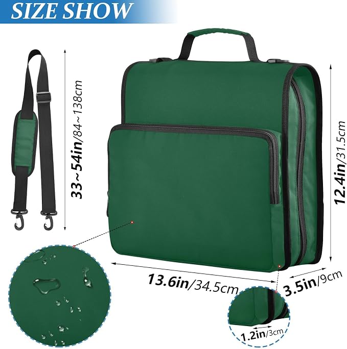 Aslsiy Zipper Binder 1.5 inch Forest Green Girls Boys 3-Ring Binder with Shoulder Strap Binders Organizer for School Office Supplies