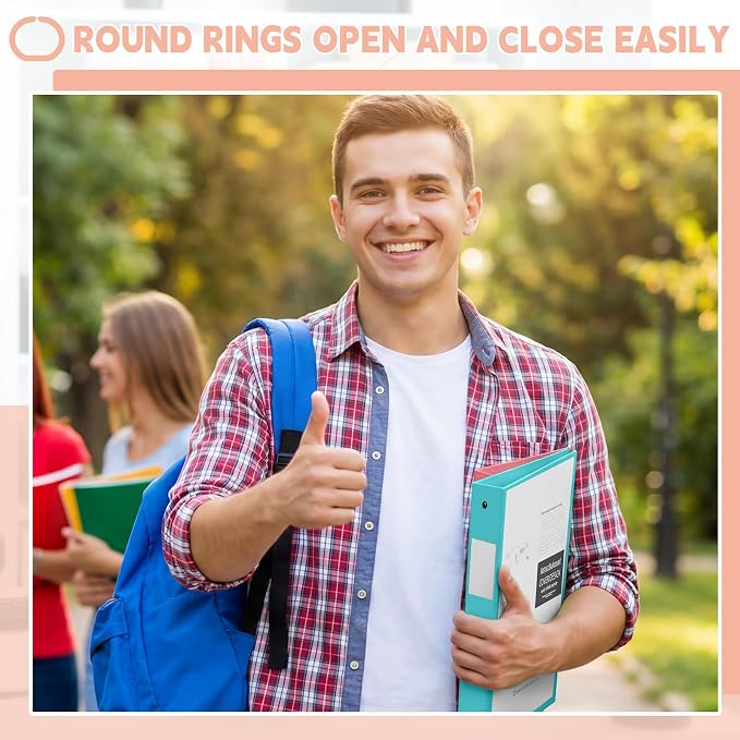 Henoyso 1.5 Inch 3 Ring Binders with Clear Front Cover and 2 Pockets, Round Ring Binders Fits 8.5'' x 11'' Letter Size Paper for School Office Supplies, 12 Pack (Assorted Vibrant Color)