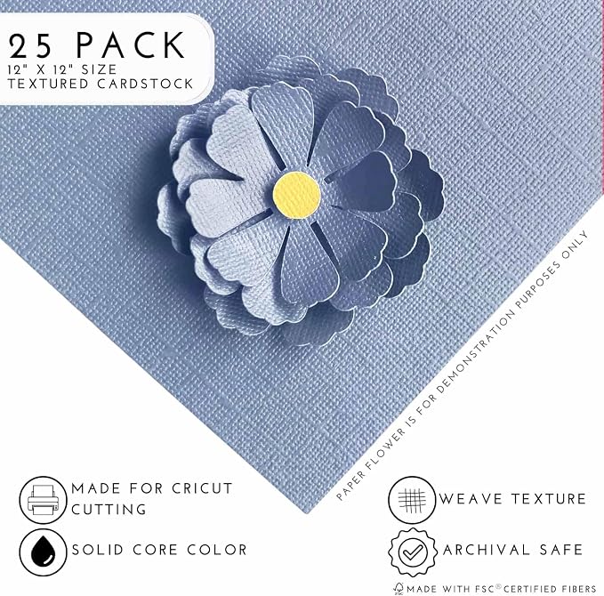 SKYLIGHT—12x12 Textured Cardstock | 80lb Textured Blue Scrapbook Paper | Premium Cardstock for Cricut Cutting | 25 Sheets