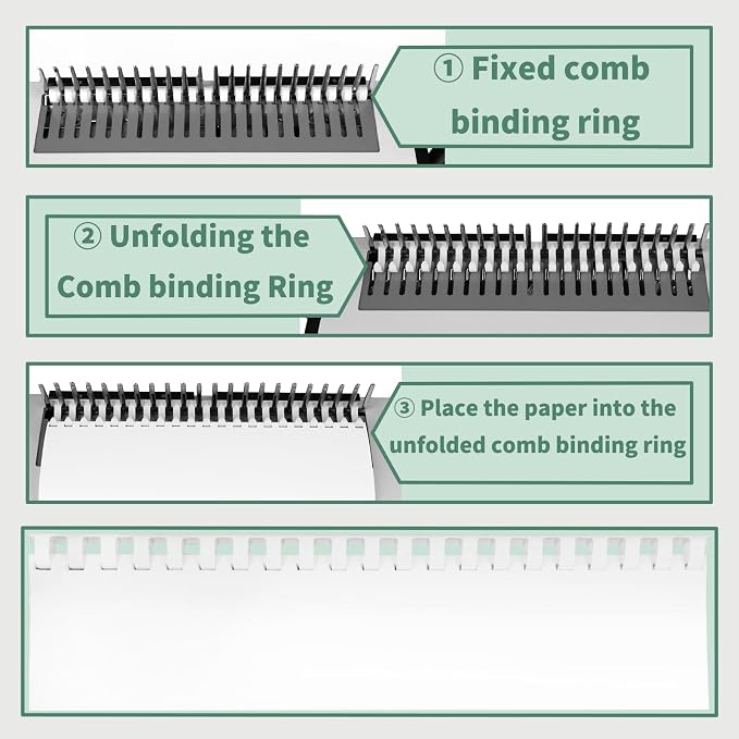 RAYSON Plastic Binding Combs, Mixed Size, 19rings, 1/4in, 5/16in, 3/8in, 1/2in, Binding Capacity 20-90 Sheets, Letter Size, White, Pack of 100