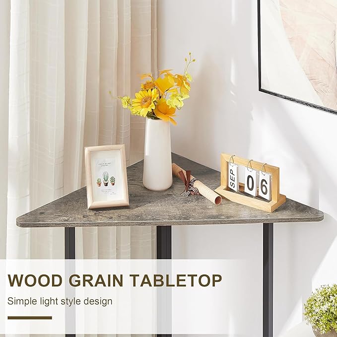 VECELO Corner Desk,Office Tables for Living Room for Small Space Triangle Computer Desk with Steel Frame Corner Shelves with Metal Frame Writing Desk for Workstation Classic Grey 31.1"
