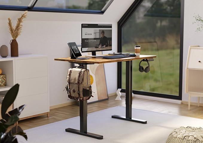 Claiks Electric Height Adjustable Standing Desk, 35x20 Inch, Rustic Brown | Smooth Height Adjustment, 3 Memory Presets, Cable Management Hub&Hook, Stable Steel Frame, 176lbs Capacity, Easy Assembly