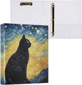 SPRIPORT Black Cat Starry Sky Blue 1.5 Inch 3 Ring Binder Holds 200 Sheets for Office Supplies Durable PVC Round Ring Binder with Interior Clear Pockets 3 Ring Notebook Binder for Man Woman Home Work