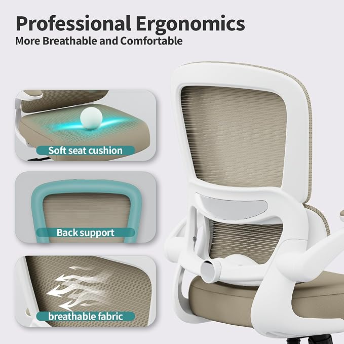 TRALT Office Chair - Ergonomic Desk Chair with Adjustable Lumbar Support, Mesh Computer Chair, Executive Chair for Home Office Comfortable Lumbar Support (1, Khaki)