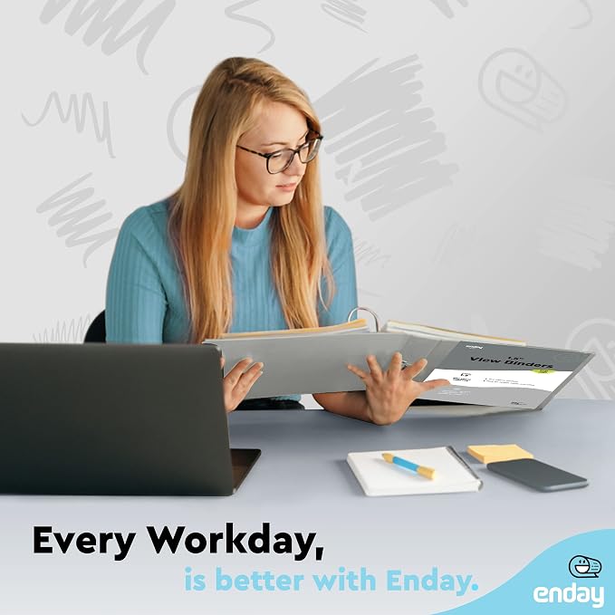 Enday 1.5 Inch Binder (6 Pack - Grey) 3 Ring Binder 1.5 inch with Clear View Cover and 2 Inside Pocket - for Letter Size 8.5 x 11'' Paper, Ideal for School Supplies, Office, and Home