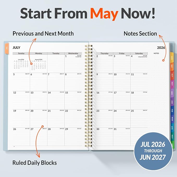 SUNEE 2026-2027 Appointment Book, Quarter-Hourly, Weekly & Monthly - from July 2026 to June 2027, 8.5"x11" Academic Planner, Flexible Cover, Note Pages, Bookmark, Spiral Binding, Blue