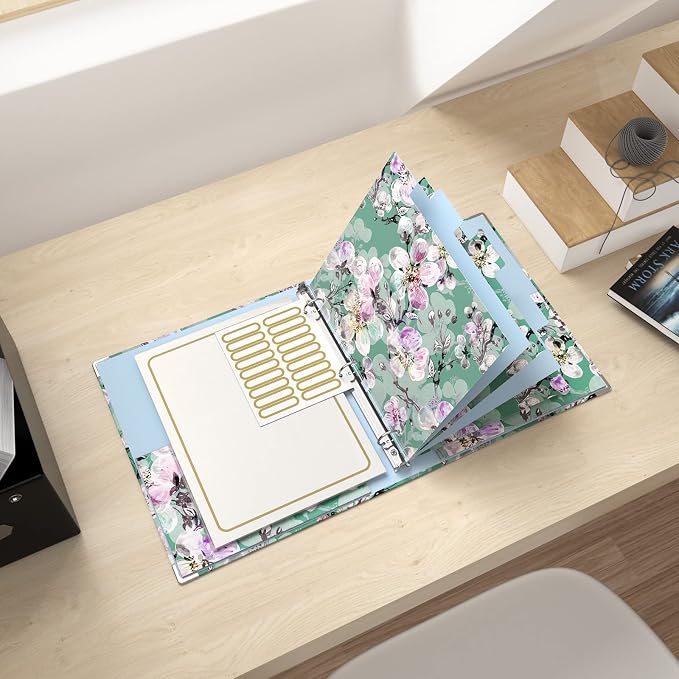 Rouidr 3 Ring Binder with clipboard, 1 inch 8.5 x 11 in Letter Size View Binders Organizer with Dividers Tabs & Clear Sleeves, School Supplies, Office Supplies, Plum Flower