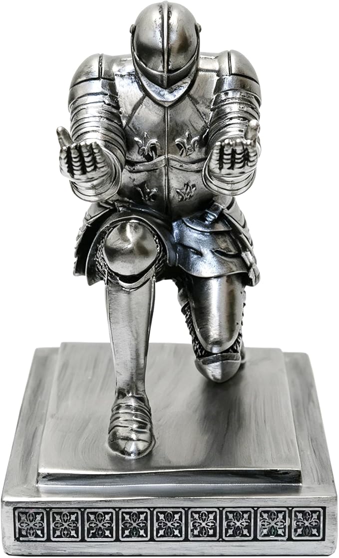 Soldier Executive Knight Pen Holder Personalized Desk Organizers Silver | Desk Accessory Pen Stand for A Gift - Decorative Resin Pencil Holders Desk Organizer For Men