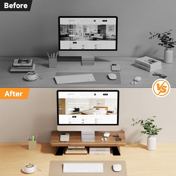 Monitor Stand - 24 Inch Wood Monitor Stand Riser, 220 Pounds Load Capacity Desk Monitor Riser for Laptop/PC/Printer, Desktop Stands Organizer for Home Office
