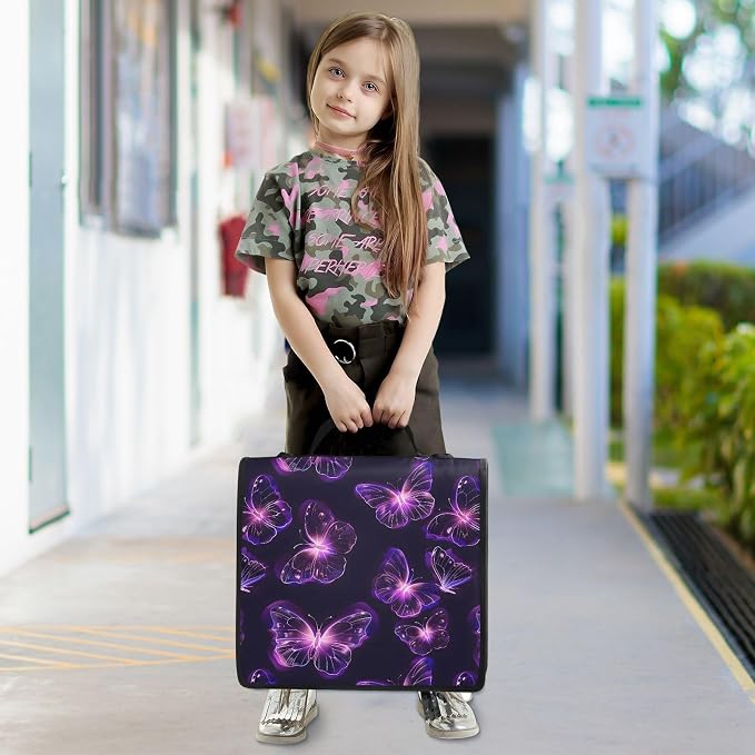 Custom Butterflies Purple Neon 3 Ring Binder Bag 1.5 inch Personalized Name Binder Organizer 500 Sheet Documents Storage for School Office