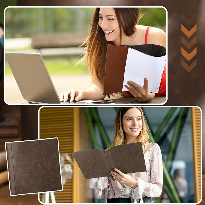 Teling 1 Pcs Leather 3 Ring Binder Holds 8.5 x 11 Inch Paper Binder Organizer Vintage Faux Leather Portfolio Folder Planner for Office Home Document Photo Diary Supplies (Vintage Brown)