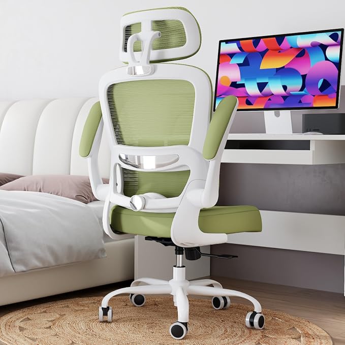 TRALT Office Chair Ergonomic Desk Chair - Gaming Chair with Lumbar Support | 330 LBS Home Office Desk Chairs with Headrest, Reading Chair with Flip-up Armrests, Comfortable Computer Chairs (1, Green)