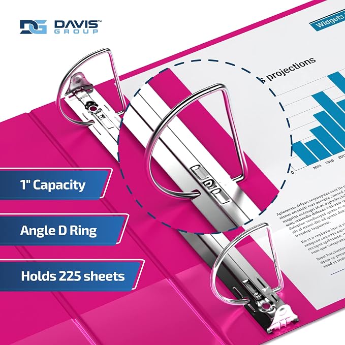 Premium Economy 3-Ring Binder, Spine Label, 1" D Rings, 6 Pack | Heavy-duty binder, fits 8.5" x 11" paper, pink, customizable spine, made in Canada, ideal for school or office use