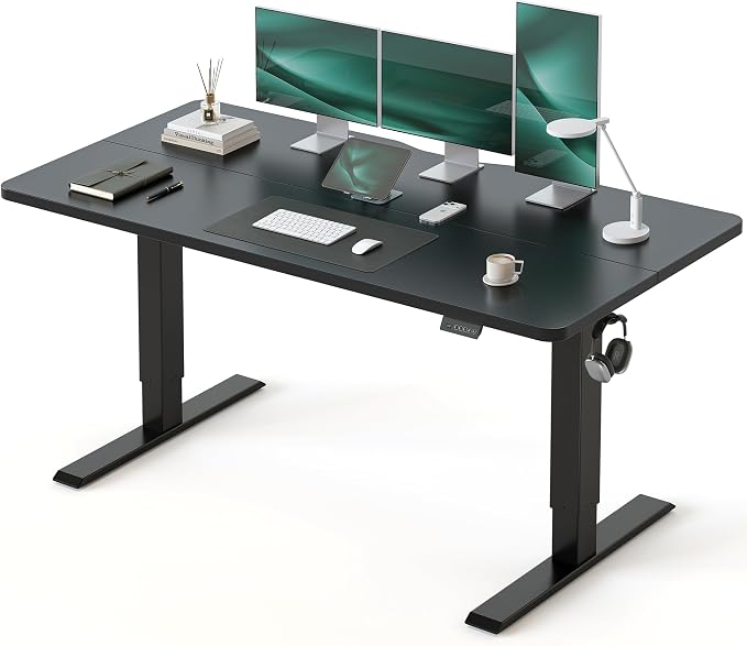 CubiCubi 55 x 28 Large Electric Standing Desk, Height Adjustable, Black | 28" Deep Desktop, Sit Stand up Home Office Desk, Computer Workstations, Advanced Motor, High-Strength Frame, 176 lbs Capacity