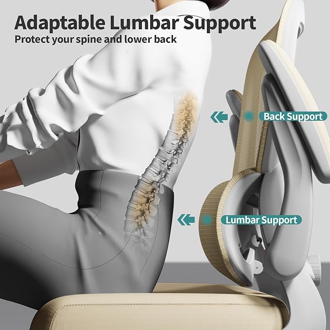TRALT Office Chair Ergonomic Desk Chair - Gaming Chair with Lumbar Support | 330 LBS Home Office Desk Chairs with Headrest, Reading Chair with Flip-up Armrests, Comfortable Computer Chairs (1, Greige)