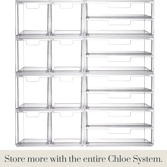 STORi Stackable Desk Organizer drawers, Clear Pen Pencil Makeup Brush drawers for Desktops and Vanities, 4 Tall Drawers (Made in USA)