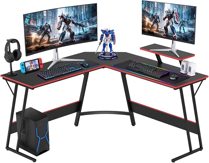 FDW L Shaped 51 Inch Gaming Desk,Corner Computer Desk,PC Gaming Desk,Writing Workstation with Large Monitor Stand for Home Office,Dark Black