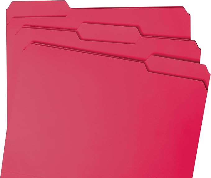 Smead File Folder, 1/3-Cut Tab, Assorted Positions, Letter Size, Red, Value Filing Products, 100 per Box