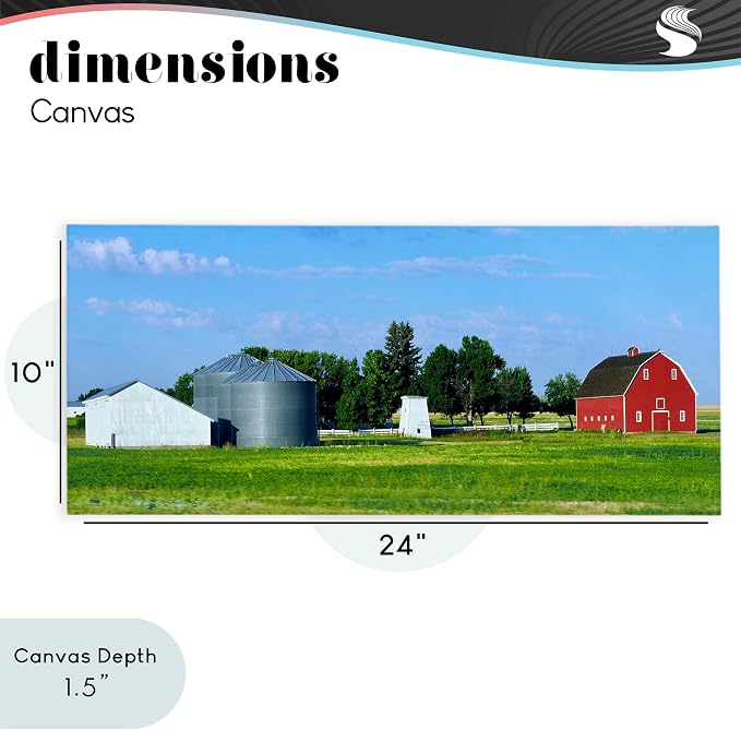 Barn with Silo Farmhouse Landscape, 10 x 24 Inch Canvas Wall Art | Stupell Industries · By Gail Peck · Ready to hang · Great for living room or family room · Made in USA