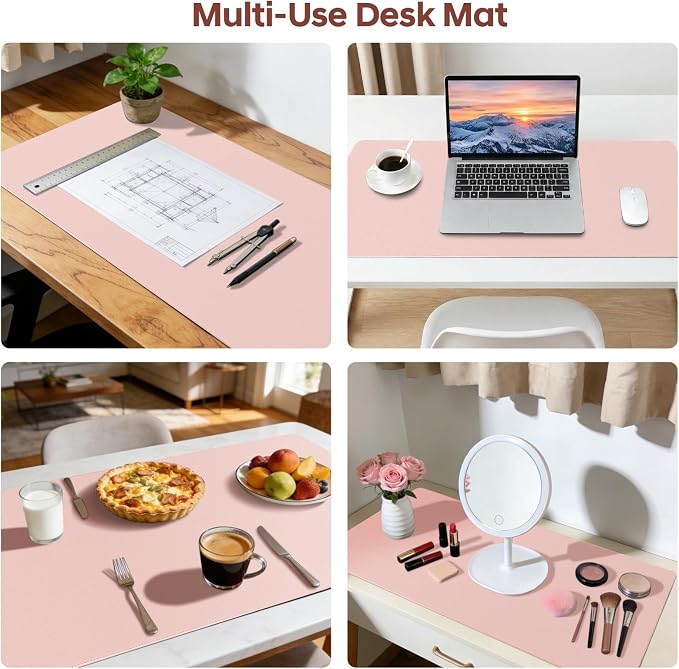 Leather Desk Pad Protector, Office Desk Mat, Large Mouse Pad, Non-Slip PU Leather Desk Blotter, Waterproof Computer Desk Writing Pad for Office and Home (Light Pink, 31.5" x 15.7")