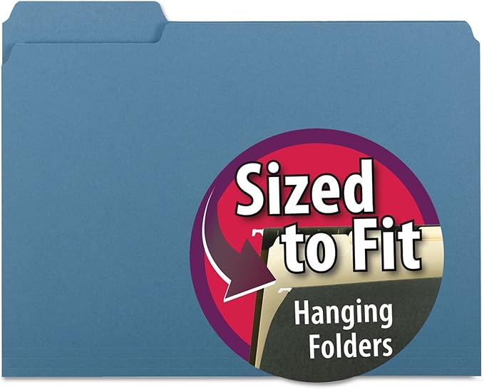 Smead Interior File Folder, 1/3-Cut Tab, Letter Size, Blue, 100 per Box, Expandable File Folders for Filing Cabinet