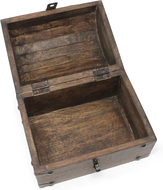 Nautical Cove Treasure Chest Keepsake and Decorative Wood Box (Large 8x6x6) - Storage Box, Wooden Box with Hinged Lid, Rustic Storage, Pirate Storage Box, Vintage Wooden Chest