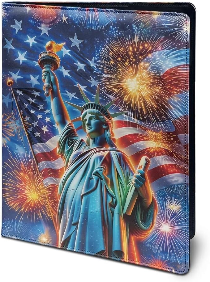 Dreaweet 250th Anniversary Portfolio Binder Statue of Liberty Fireworks Padfolio for Women Men,Resume Portfolio Folder Interview Document Organizer Card Holder Notepad Holder
