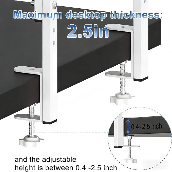2-Tier Desk Shelf | Desk Organization Expandable Clamp on Desk Shelf Desktop Accessories for Offices and Game Rooms (White)