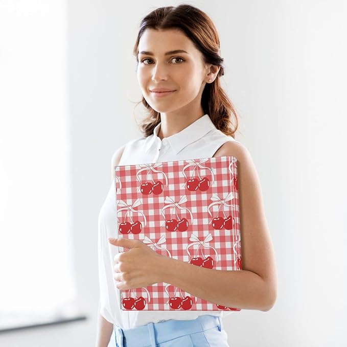 Cherry Bow Tie Ribbon Gingham 1.5 Inch Binders 3 Ring for Letter Size Holds 200 Sheets Notebook Binder with Clipboard for Women or Men