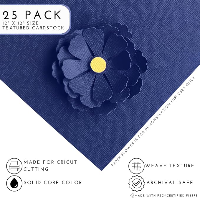 Violet Blue—12x12 Textured Cardstock | 80lb Textured Blue Scrapbook Paper | Premium Cardstock for Cricut Cutting | 25 Sheets