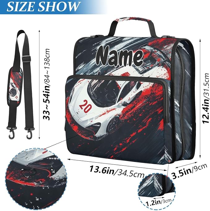 Custom Truck Racing Car 3 Ring Binder Bag 1.5 inch Personalized Name Binder Organizer 500 Sheet Documents Storage for School Office