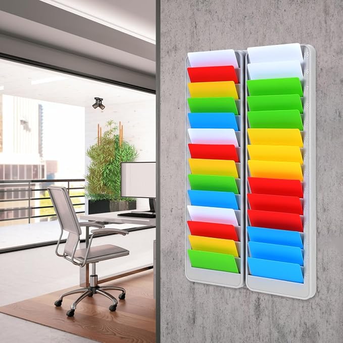SHINEOFI 28 Slots Time Card Holder Rack Wall Mounted Office Attendance