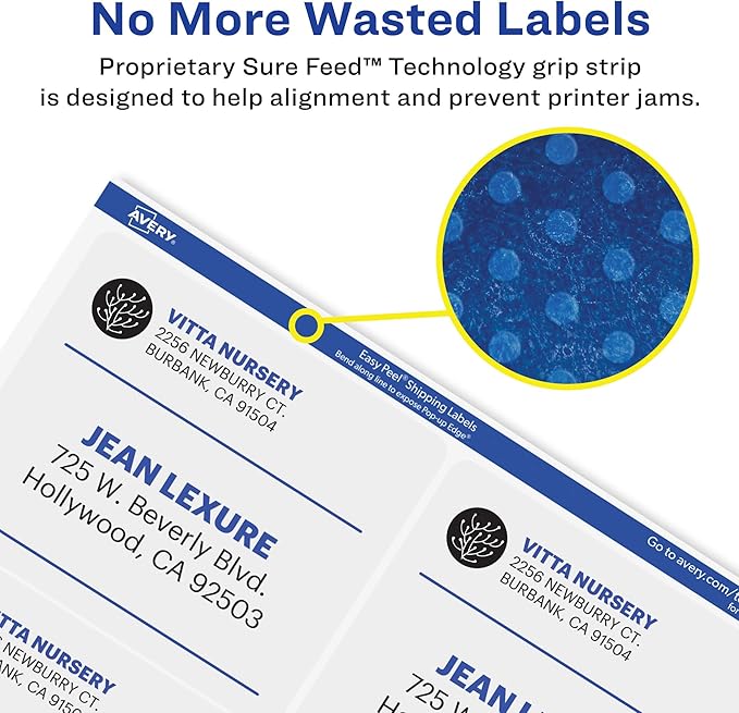 Avery Printable Shipping Labels with Sure Feed, 2" x 4", Matte Clear, 500 Blank Mailing Labels (5663)